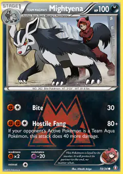 Team Magma's Mightyena card (Double Crisis 19) with Team Magma Grunt in the artwork