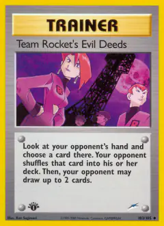 Team Rocket's Evil Deeds card (Neo Destiny 103) with Archer in the artwork