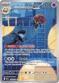 Team Rocket's Orbeetle card (Destined Rivals 198) with Team Rocket Grunt in the artwork