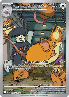 Team Rocket's Raticate card (Destined Rivals 202) with Team Rocket Grunt in the artwork