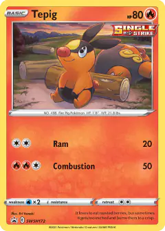 Tepig card (SWSH Black Star Promos 172) with Pignite in the artwork