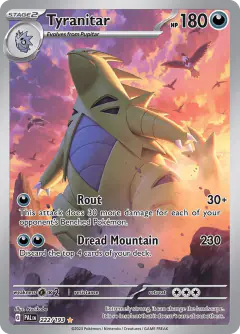 Tyranitar card (Paldea Evolved 222) with Staraptor in the artwork