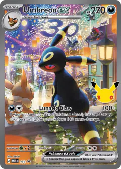 Umbreon ex card (Mega Evolution Black Star Promos 110) with Zorua in the artwork