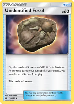 Unidentified Fossil card (Team Up 155) with Anorith in the artwork