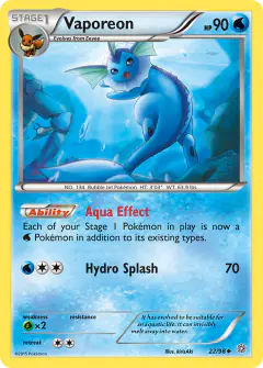 Vaporeon card (Ancient Origins 22) with Mantine in the artwork