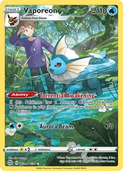 Vaporeon card (Brilliant Stars Trainer Gallery TG02) with Blue in the artwork