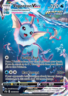 Vaporeon VMAX card (SWSH Black Star Promos 182) with Mantyke in the artwork