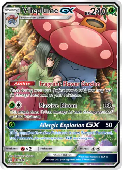 Vileplume-GX card (Cosmic Eclipse 211) with Erika in the artwork