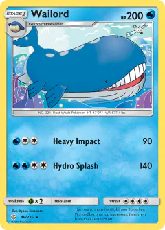 Wailord card (Cosmic Eclipse 46) with Wingull in the artwork