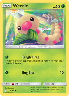 Weedle card (Team Up 2) with Slakoth in the artwork