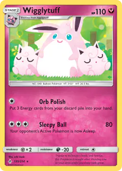 Wigglytuff card (Unbroken Bonds 135) with Jigglypuff in the artwork